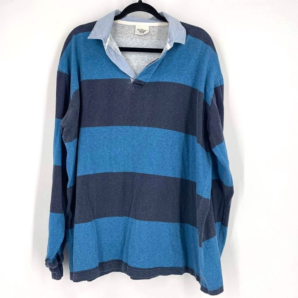 Vintage‎ 90s Boulevard Cotton Club Striped LS Polo Shirt Blue XL tall Y2K street